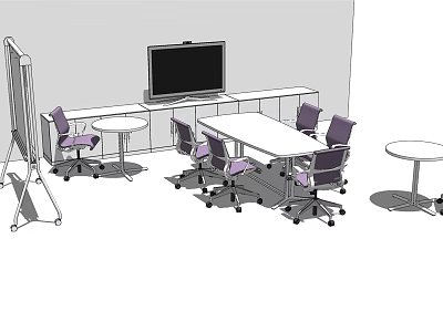 Modern Conference Table With Surrounding Chairs And TV Screen In Meeting Room 3d model
