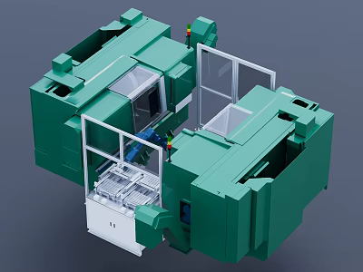 Green Industrial Equipment With Transparent Safety Doors And Automated Processing Structure 3d model