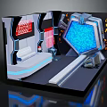 Futuristic Sci Fi Interior With Glowing Blue Panel Control Console And Neon Lights 3d model