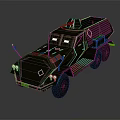 Military Green Armored Vehicle With Six Wheels Open Cargo Area And Roof Equipment
