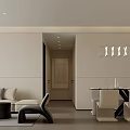Modern Living Dining Room With Open Layout Floor to Ceiling Windows Sofa and Coffee Tables