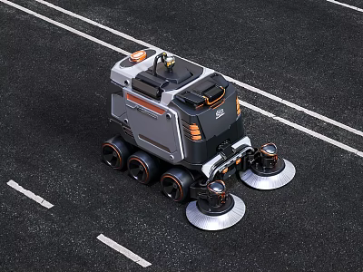 Autonomous Road Cleaning Utility Vehicle with Multiple Wheels and Brushes 3d model