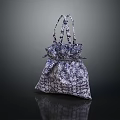 Stylish Patterned Fabric Handbag With Blue White Design And Drawstring Handles