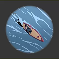 Playful Stitch Character Surfing On Blue Waves With Pink Surfboard And Splashes