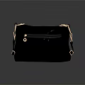 Black Leather Shoulder Bag With Curved Shape And Gold Metal Hardware