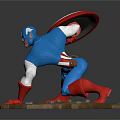 Captain America Figurine In Blue Red White Uniform With Star Shield And Rocky Base