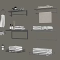 Bathroom Wall Shelves And Towel Racks With Folded Towels Toiletries And Toilet Paper