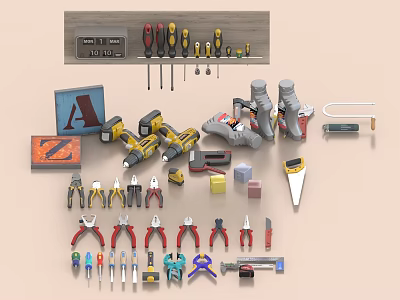 Essential Hardware Tools Including Screwdrivers Drills Pliers Wrenches And Saws For DIY Projects And Repairs 3d model