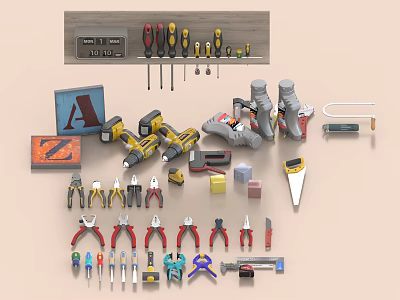 Essential Hardware Tools Including Screwdrivers Drills Pliers Wrenches And Saws For DIY Projects And Repairs 3d model