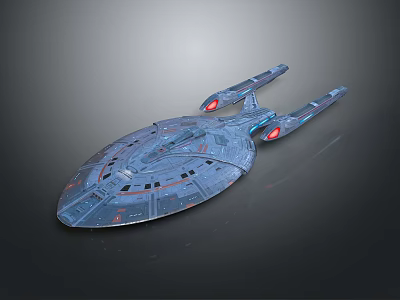 Futuristic Starship Design with Streamlined Structure Red Lighted Engines for Cosmic Exploration Missions 3d model