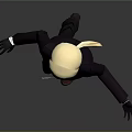 Blonde Haired Character In Black Suit With Red Shoes And Outstretched Hands On Gray Background