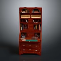 Classic Wooden Writing Desk With Bookcase Multiple Storage Drawers Books And Stationery On Top
