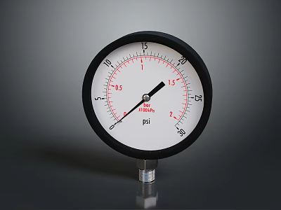 Precision Pressure Gauge Featuring Round Dial Black Bezel White Face And PSI Scale 3d model