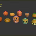 Various Fresh Vegetable Pumpkins Featuring Carved Smiling Faces Arranged Together