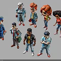 Diverse Collection of Cartoon Characters with Various Outfits and Poses