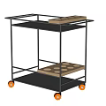 Modern Rolling Storage Shelving Unit With Black Metal Frame Wooden Shelves And Orange Casters