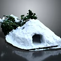 Adorable Cartoon Scene With Snow Covered Small Den And Green Plants