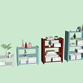 Colorful Modern Bookcases With Multiple Shelves Decorative Plants And Storage Spaces