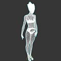 Woman With Purple Hair In Blue Bikini Standing As 3D Art Model