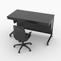 Modern Black Office Table With Rolling Wheels And Ergonomic Chair For Workspace Setup 3d model