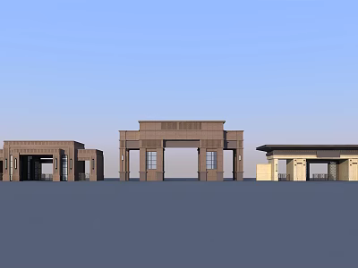 Classical Entrance Gate Design With Symmetrical Stone Structure And Decorative Columns 3d model
