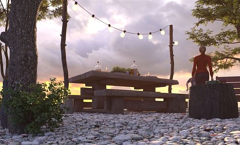 Modern Dusk Outdoor Barbecue 3d model