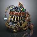 Steampunk Mechanical Device With Gears Spikes Green Gem And Metal Components
