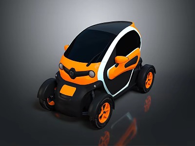 Small Orange And Black Modern Compact Car With Rounded Design And Two Seats 3d model