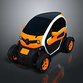 Small Orange And Black Modern Compact Car With Rounded Design And Two Seats 3d model
