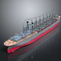 Vintage Model Ship With Red Hull Gray Upper Deck Multiple Chimneys And Detailed Structures 3d model