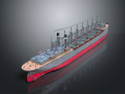 Vintage Model Ship With Red Hull Gray Upper Deck Multiple Chimneys And Detailed Structures 3d model