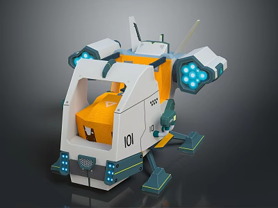 White And Orange Sci Fi Mini Vehicle With Blue Lights And VOI Marking 3d model