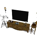 Classic Wooden TV Stand With TV Telescope Gramophone And Decorative Items