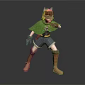 Game Movie Character With Blonde Hair Green Cape Brown Gloves Shorts And Brown Boots