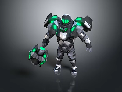 Game and Movie Sci Fi Armored Character with Green Glowing Accents and Mechanical Armor Design 3d model
