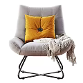 Stylish Gray Single Sofa Featuring Yellow Button Cushion And Fringed Blanket With Metal Legs
