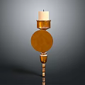 Elegant Golden Candle Holder With Round Disc Design And White Candle On Top