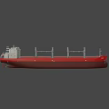 Large Bulk Carrier Ship With Red Hull And Gray Cargo Hatches