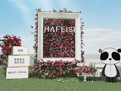 HAFEISI Flower Wall With Roses Panda And Beauty For All Sign 3d model