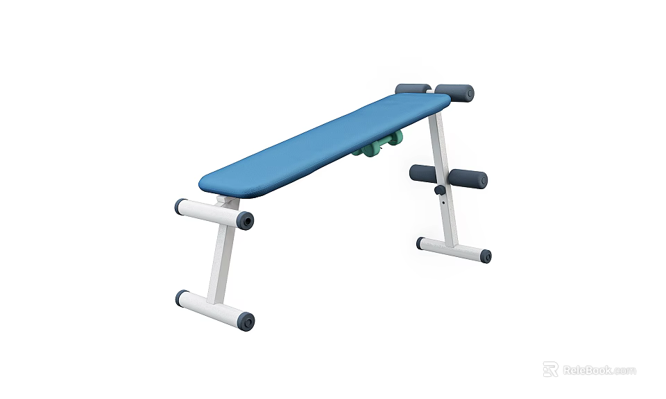 Durable Blue Fitness Exercise Bench With White Frame And Support Rollers 3d model 