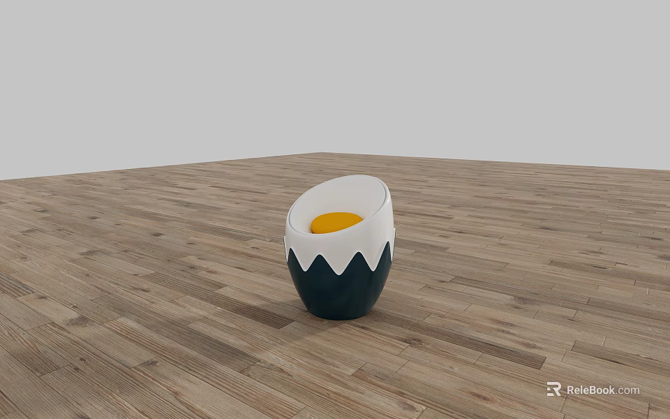 Egg Shaped Single Chair With Black White Shell Design And Yellow Interior On Wooden Floor 3d model 