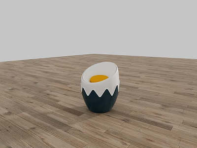 Egg Shaped Single Chair With Black White Shell Design And Yellow Interior On Wooden Floor 3d model