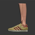 Prosthetic Legs With Yellow Sneakers Featuring Red Stripes And White Soles