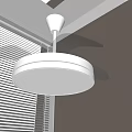 Modern Minimalist White Circular Pendant Light Mounted on Ceiling with Bright Lighting Near Window Blinds