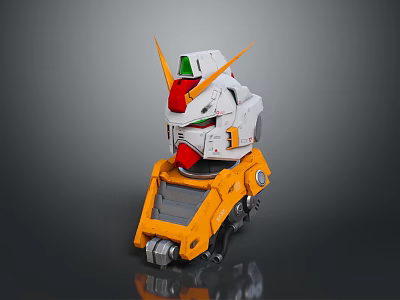 Game and Movie Robot Character Head Model Featuring White Red Green Yellow Design Details 3d model
