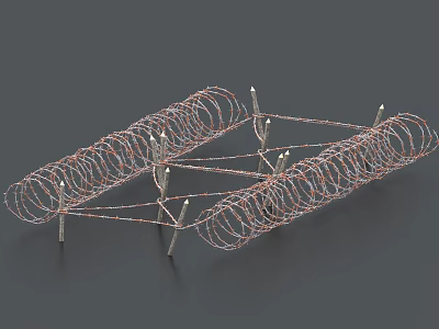 Building Exterior Wall Security Barbed Wire Fencing With Metal Posts And Durable Design 3d model