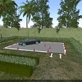 Road Facilities Featuring Red White Cones Parking Area Blue Car Green Shrubs And Trees