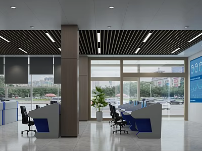 Modern Monitoring Room Interior With Workstations Computers And Large Windows 3d model