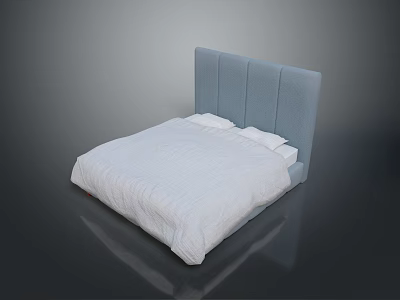Modern Bed With Light Blue Tufted Headboard White Bedspread And Pillows 3d model
