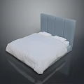Modern Bed With Light Blue Tufted Headboard White Bedspread And Pillows 3d model